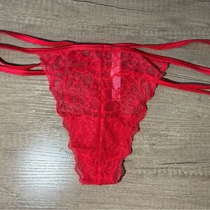 PINK Victoria's Secret Red Lace Thong Panty.